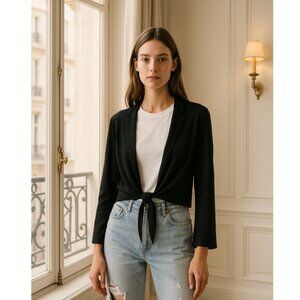 🦋 FOREVER 21 Black Front Chiffon Wrap Top XS Lapel Going Out Crop